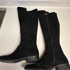 Michael Kors Black Suede Boots with Gold MK Logo